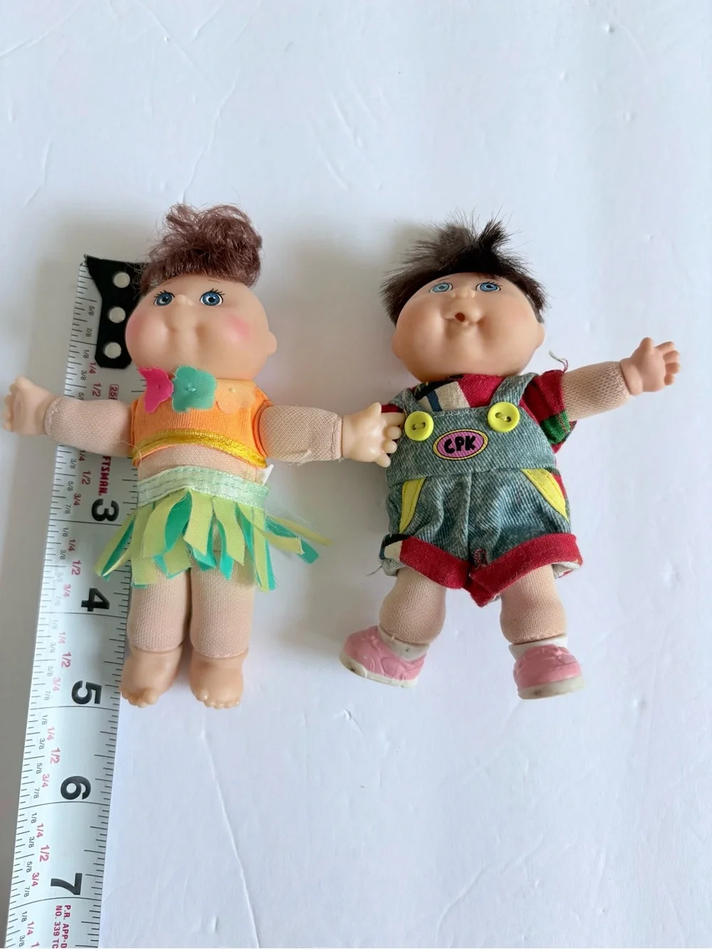 Vintage 1995 Mattel CPK Twin Dolls in Orange, Green & Denim-Style Outfits